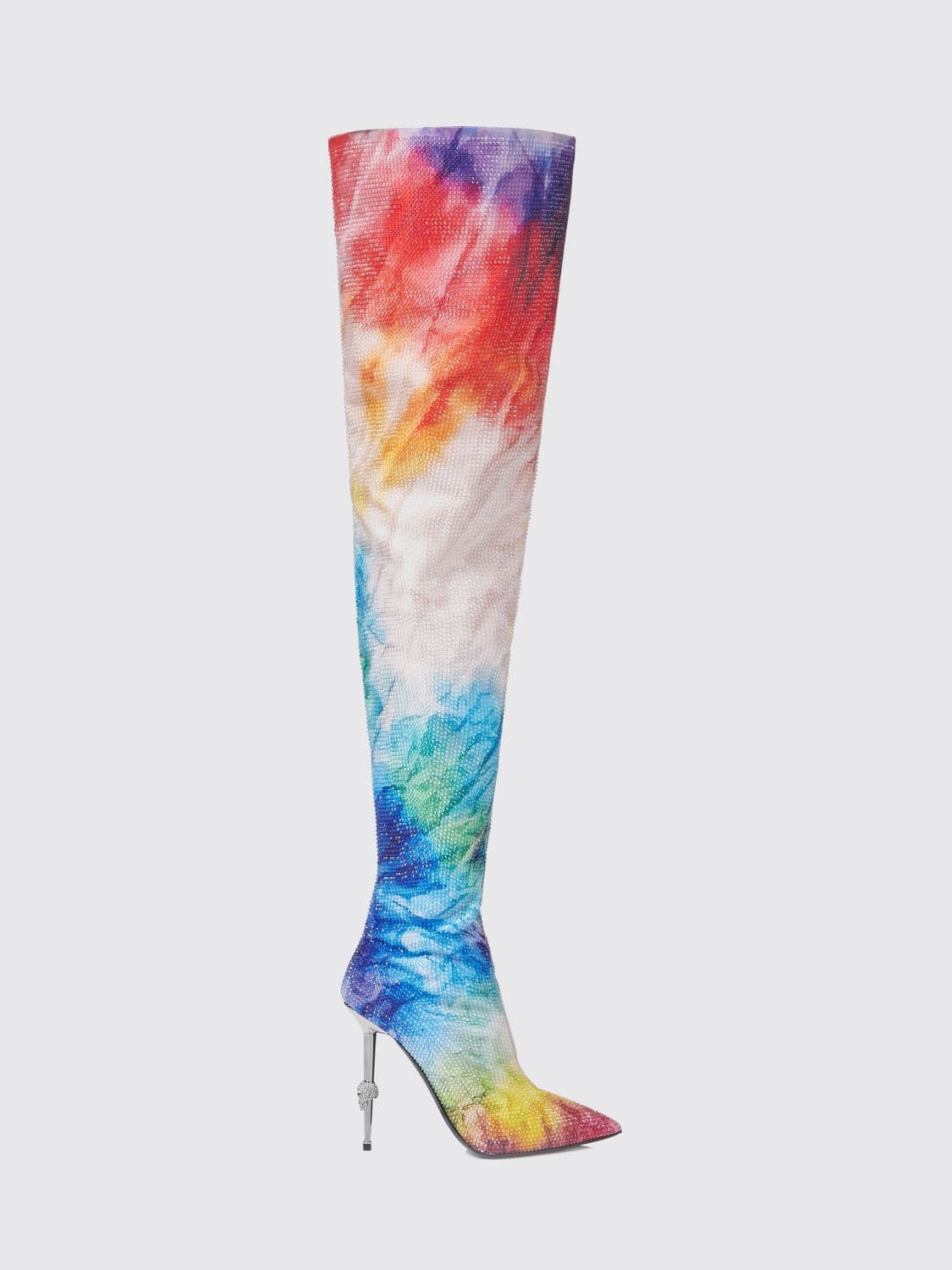 Philipp Plein Tie-Dye Cuissardes Boots with Crystal Skull Embellishment