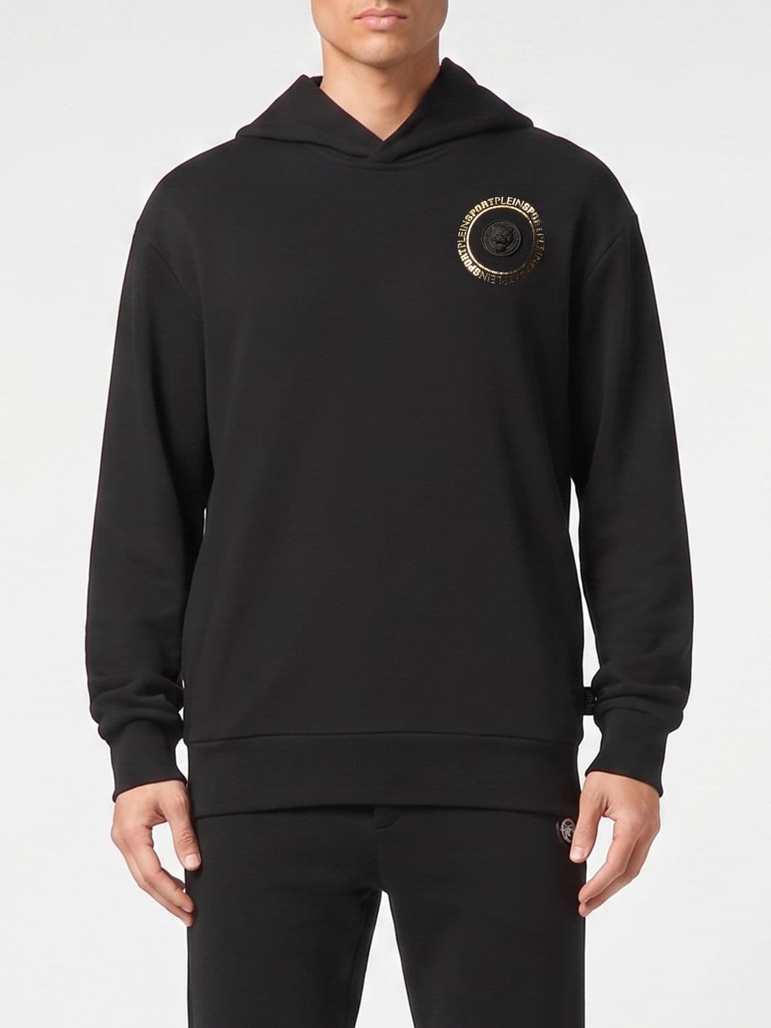 Plein Sport Slim Fit Cotton Hoodie with Dropped Shoulders