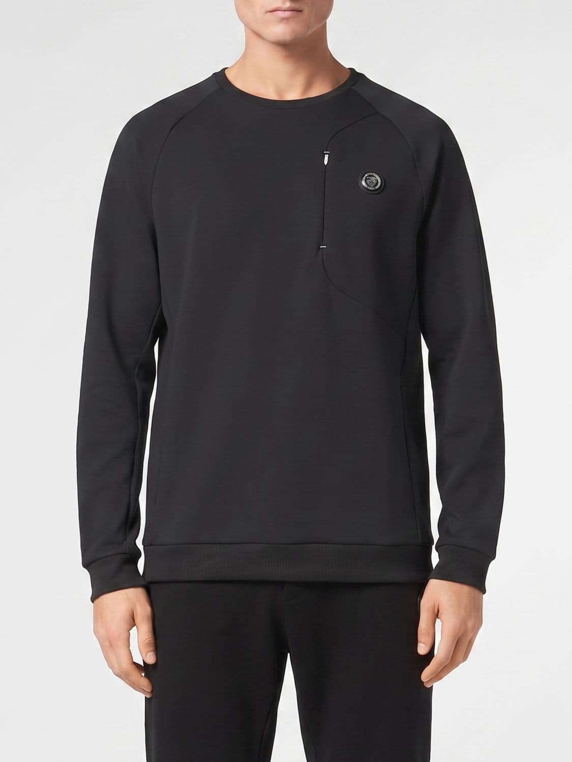 Plein Sport Cotton Crewneck Sweatshirt with Zip Pockets and Logo Print