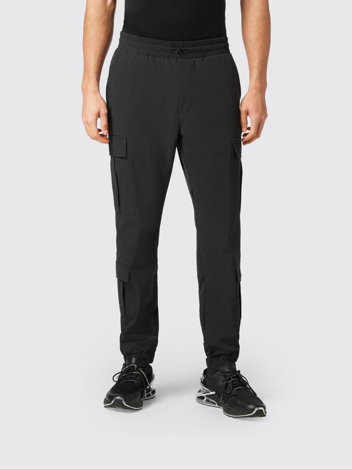 Plein Sport Slim Fit Cargo Jogging Trousers in Technical Fabric with Drawstring