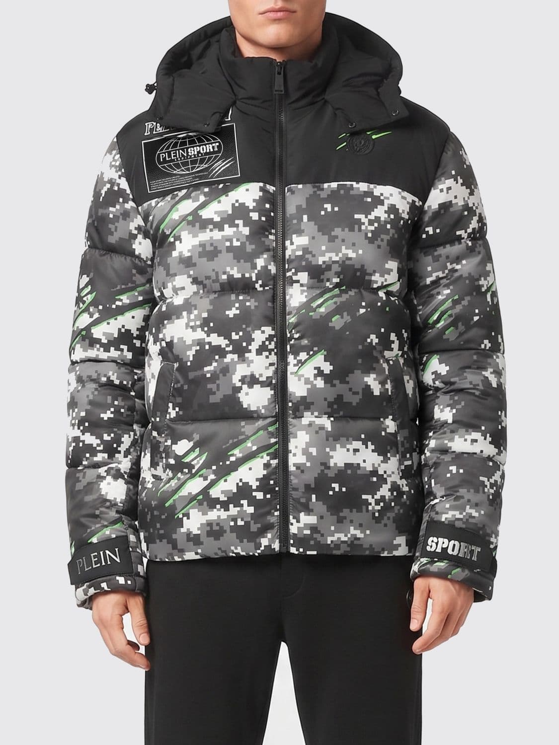 Plein Sport Hooded Camouflage Puffer Jacket