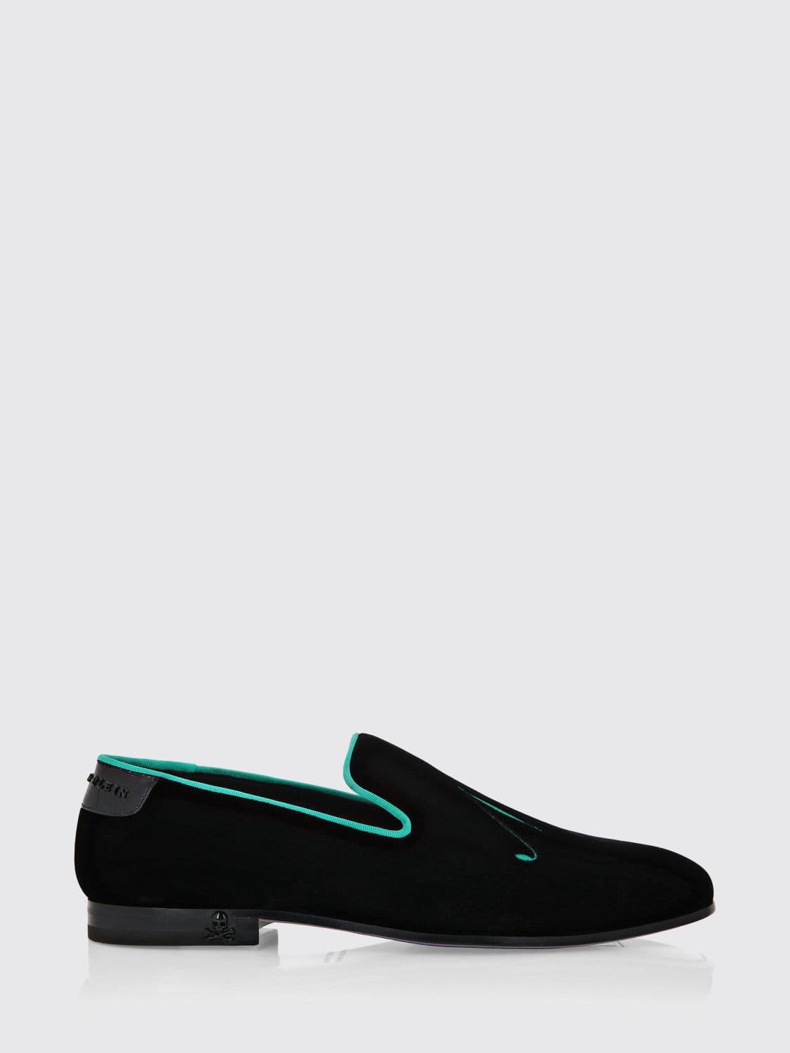 Philipp Plein Green Velvet Loafers with Slogan Embroidery