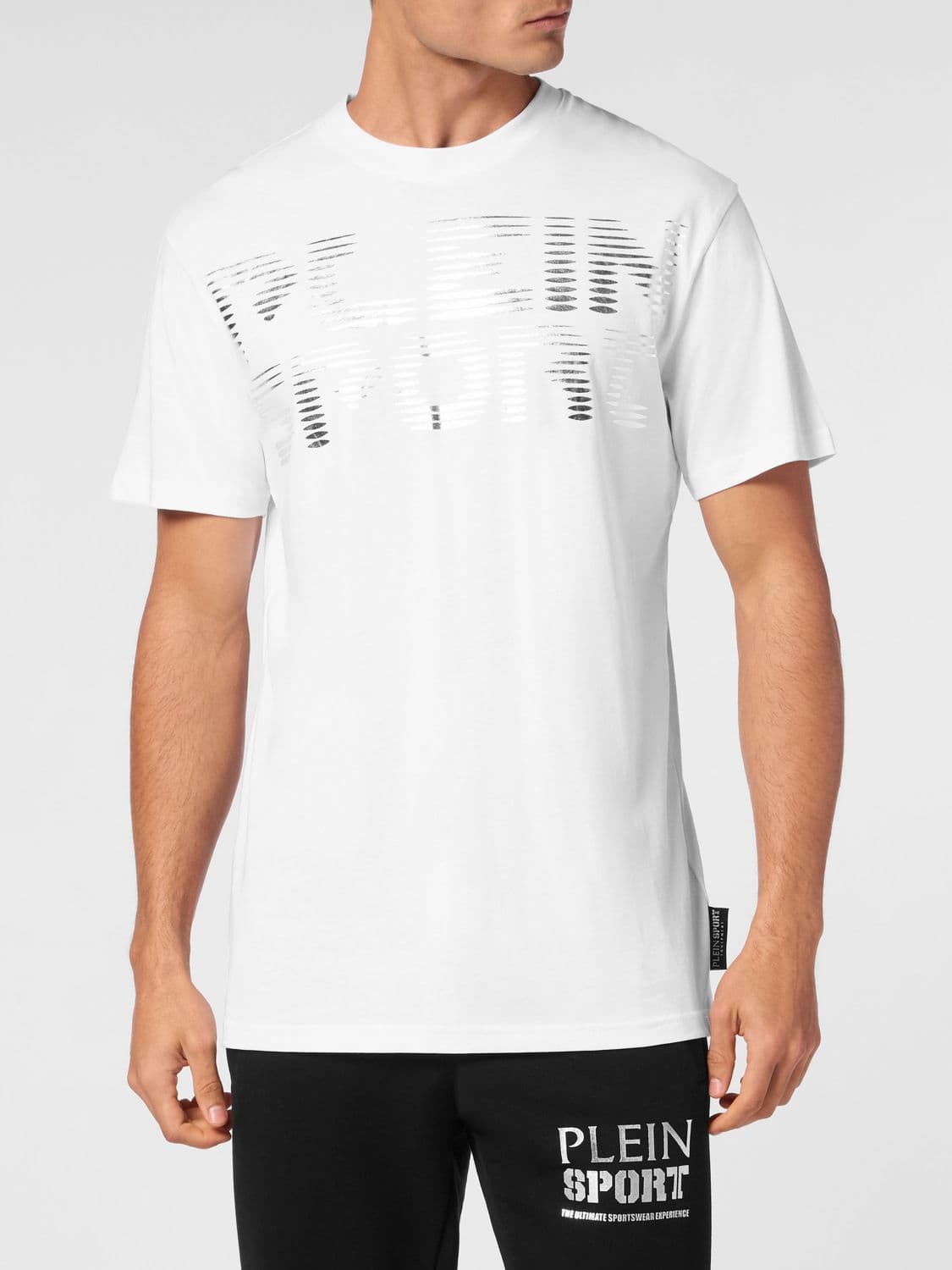 Plein Sport Cotton Jersey T-Shirt with Laminated Contrast Logo