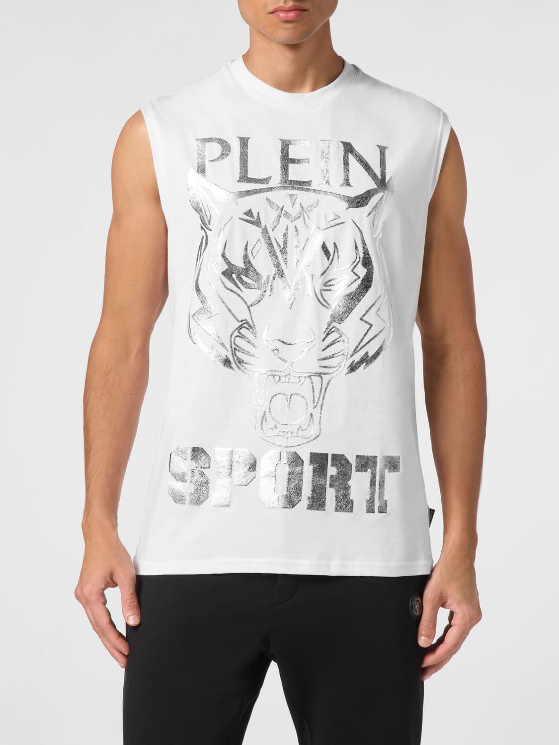 Plein Sport Cotton Tank Top with Contrasting Graphic Logo Print
