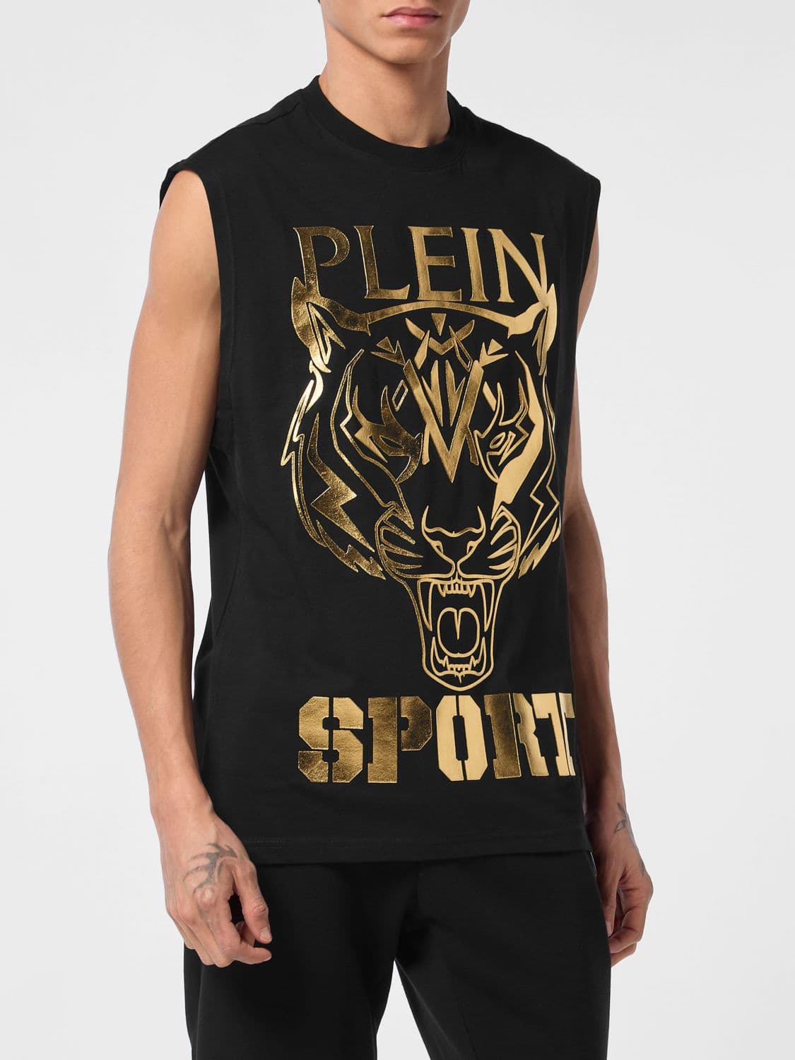 Plein Sport Cotton Tank Top with Contrasting Graphic Logo Print
