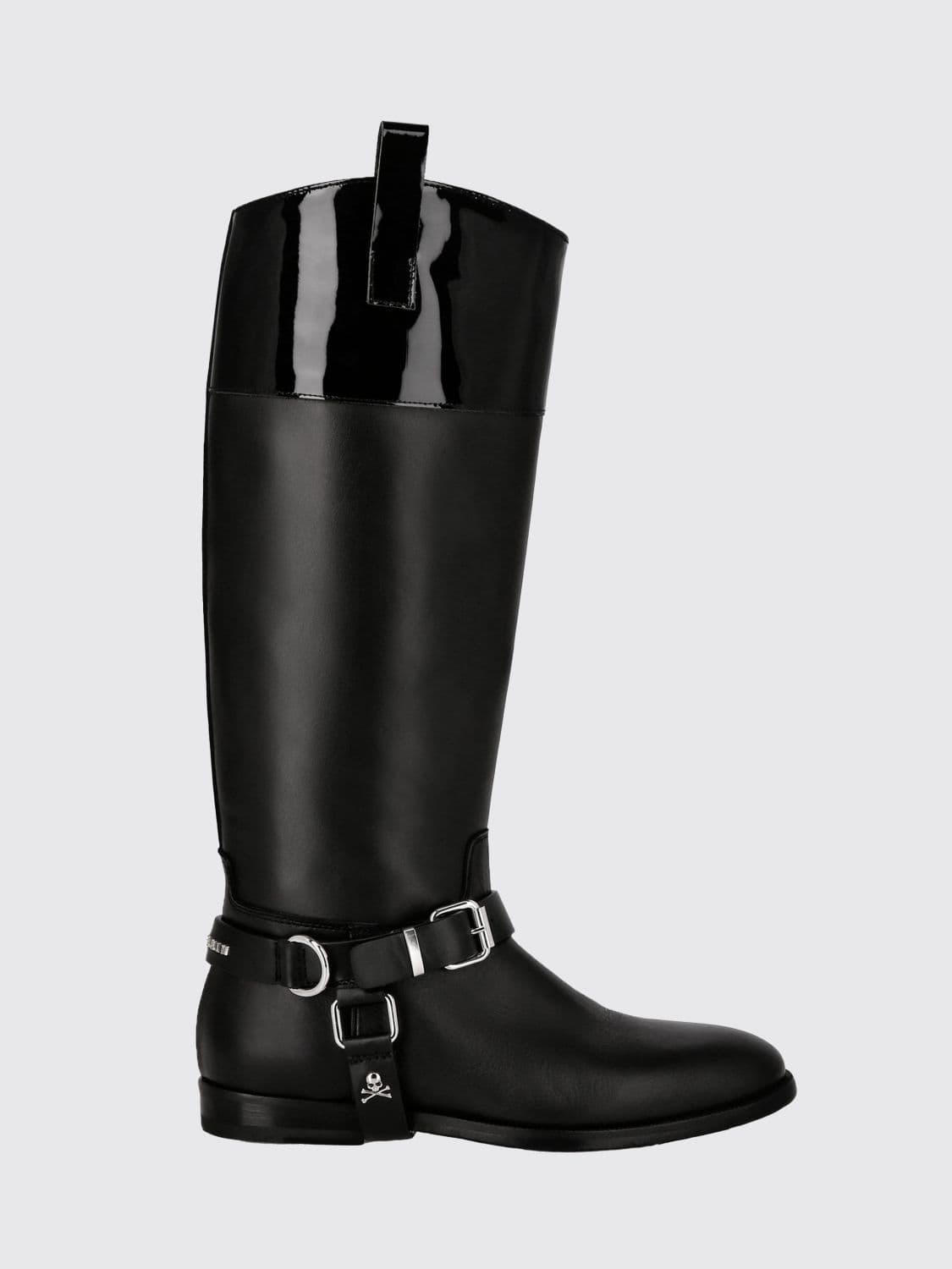 Philipp Plein Slip-On Smooth Leather Knee-High Boots with Applied Logo