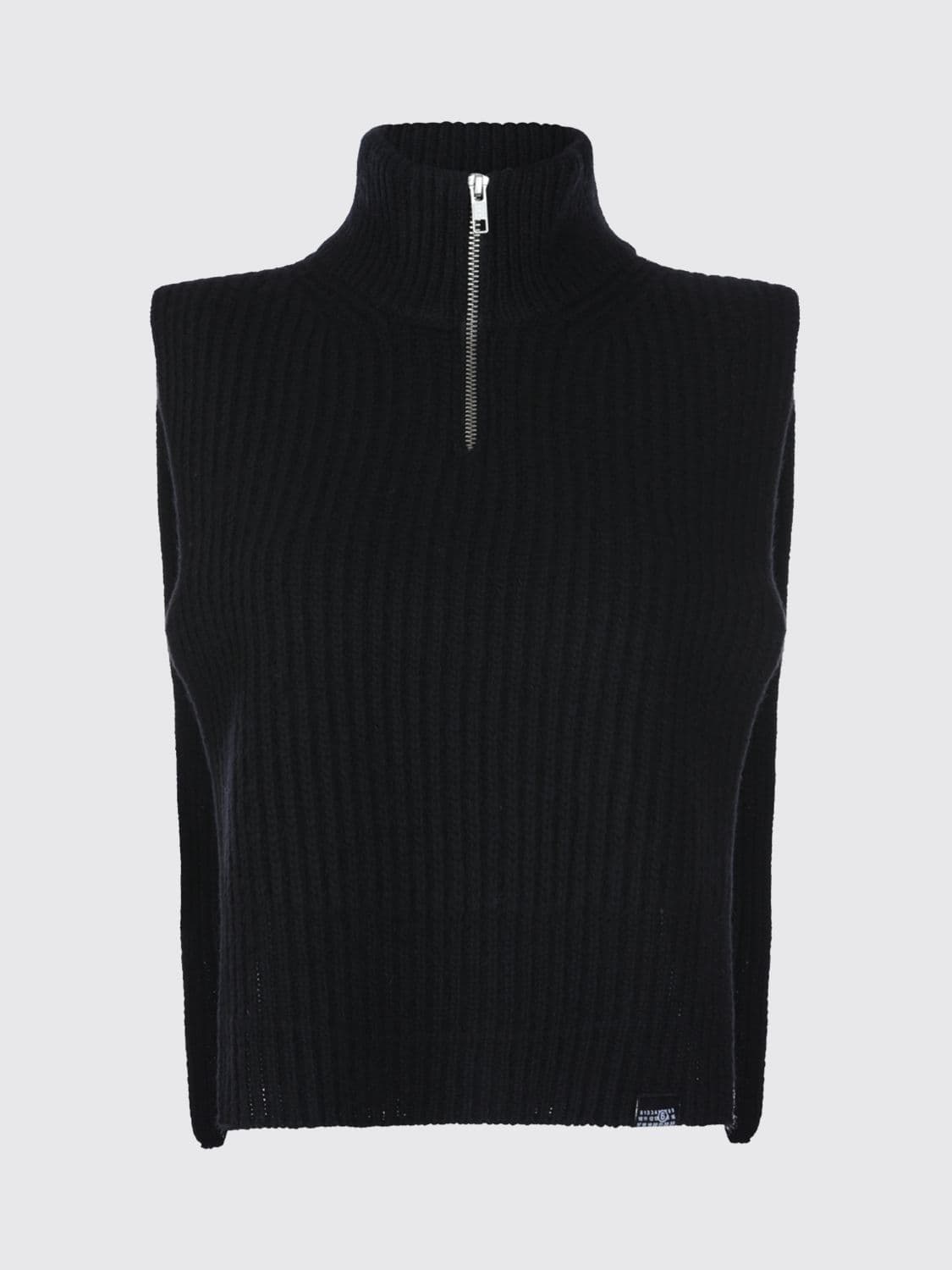 Mm6 Maison Margiela Ribbed Wool-Blend Knit Turtleneck Vest with Zip