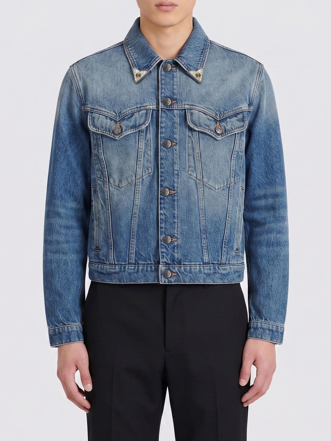 Versace Cotton Denim Shirt Jacket with Patch Pockets