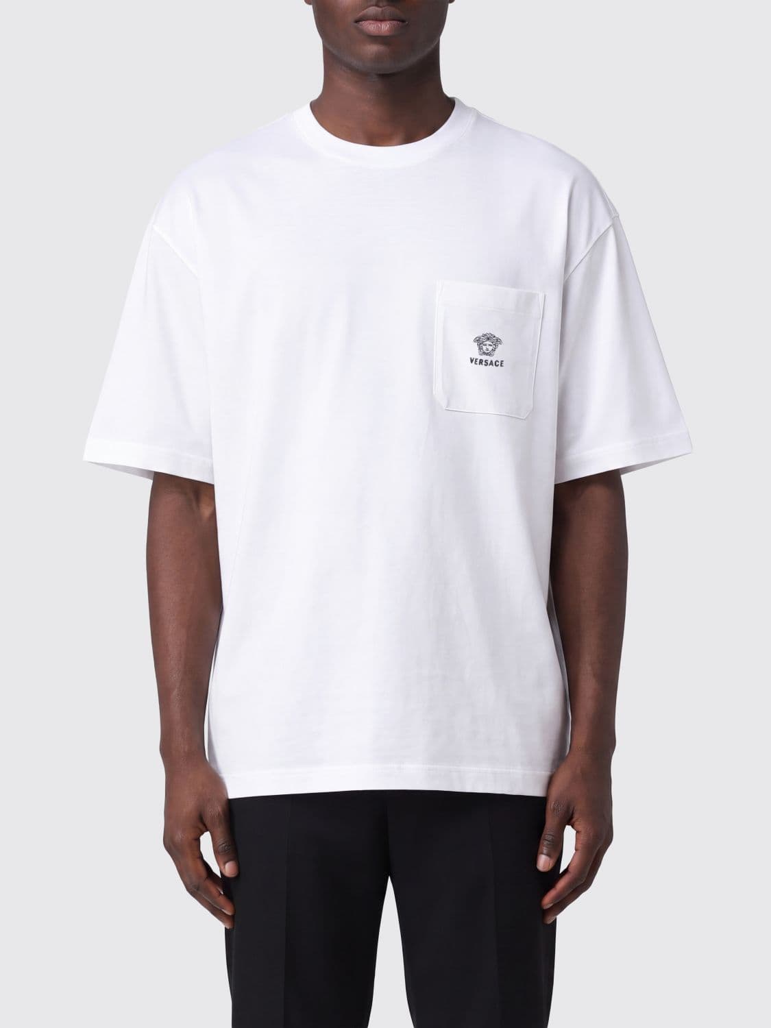 Versace Medusa Logo Relaxed Fit Cotton T-Shirt with Patch Pocket
