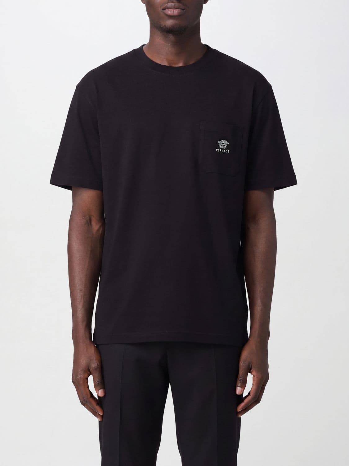 Versace Medusa Logo Relaxed Fit Cotton T-Shirt with Patch Pocket