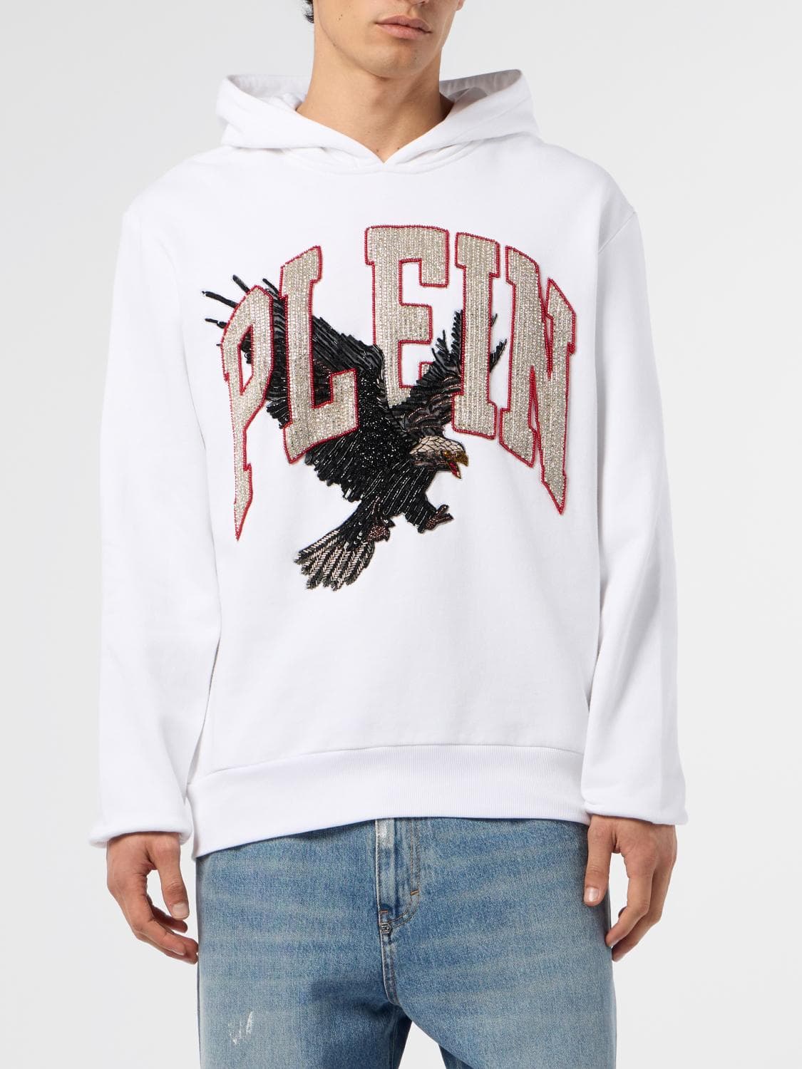 Philipp Plein Relaxed Fit Rhinestone Logo Jersey Hoodie