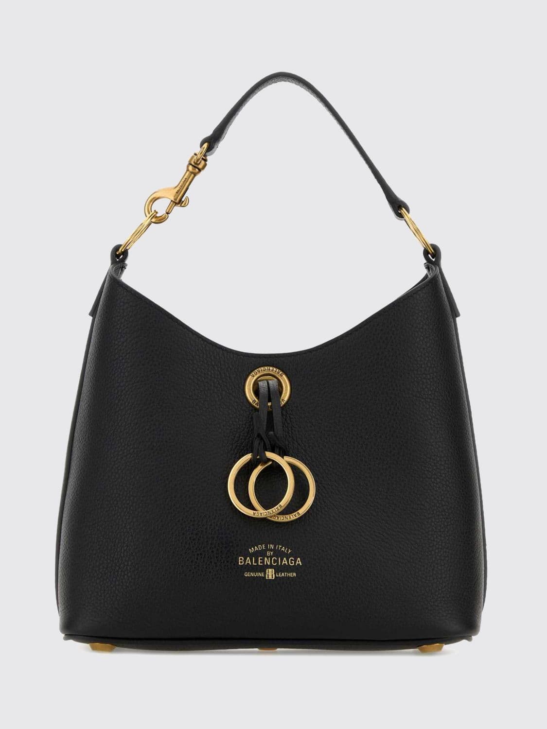 Balenciaga Carrie Grained Leather Mini Handbag with Hook Closure and Flat Handle