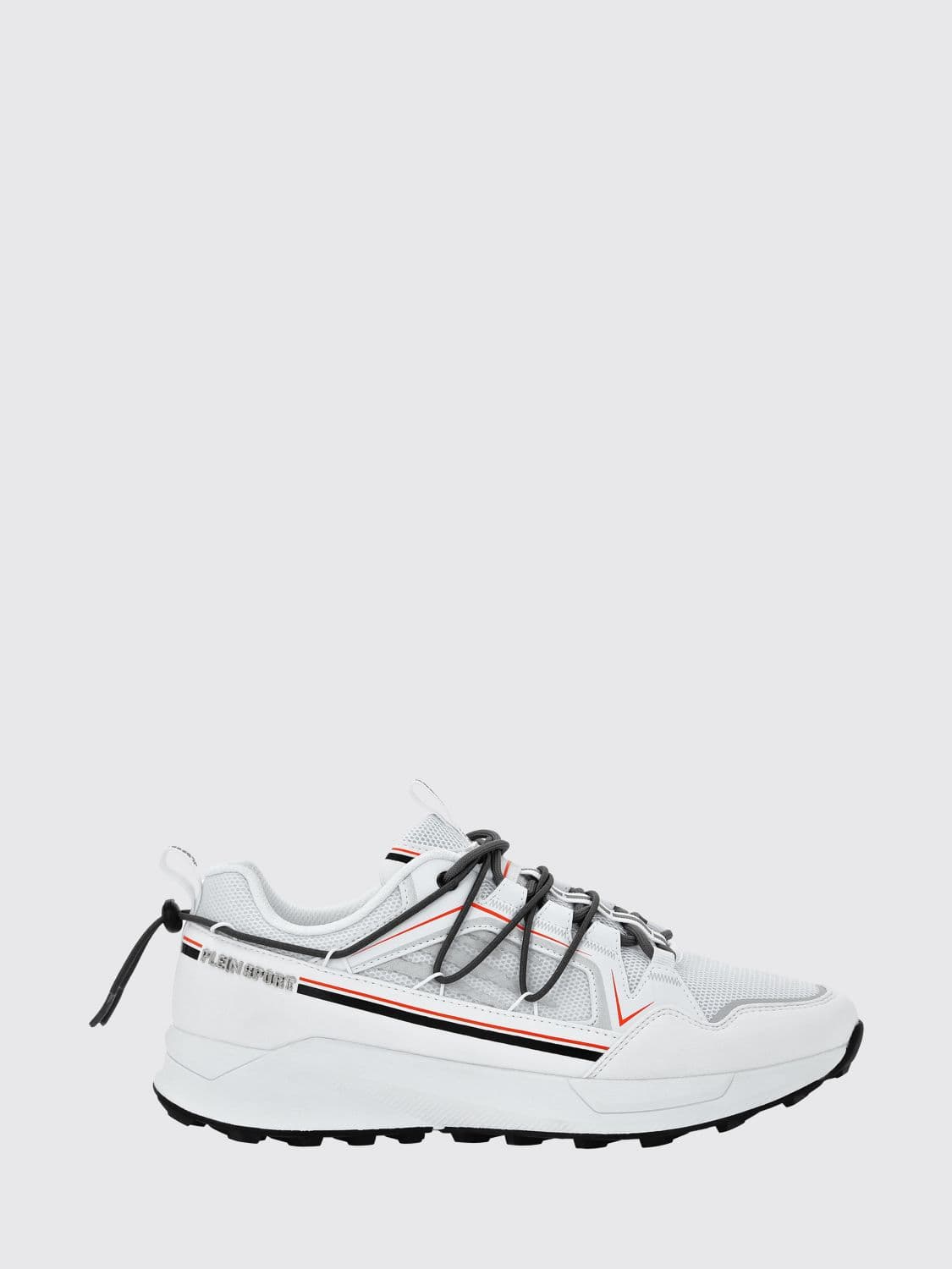 Plein Sport Striped Mesh Low-Top Sneakers with Drawstring Closure and Logo