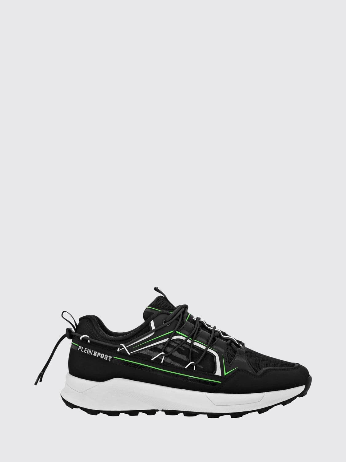 Plein Sport Striped Mesh Low-Top Sneakers with Drawstring Closure and Logo