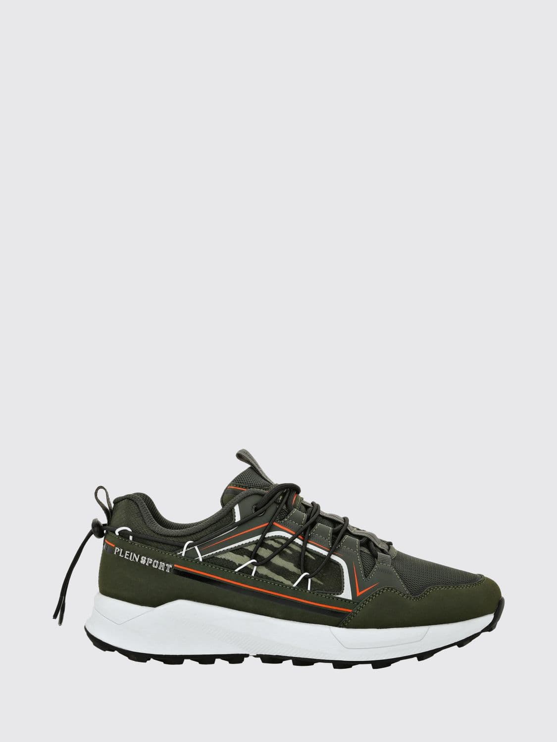 Plein Sport Striped Mesh Low-Top Sneakers with Drawstring Closure and Logo