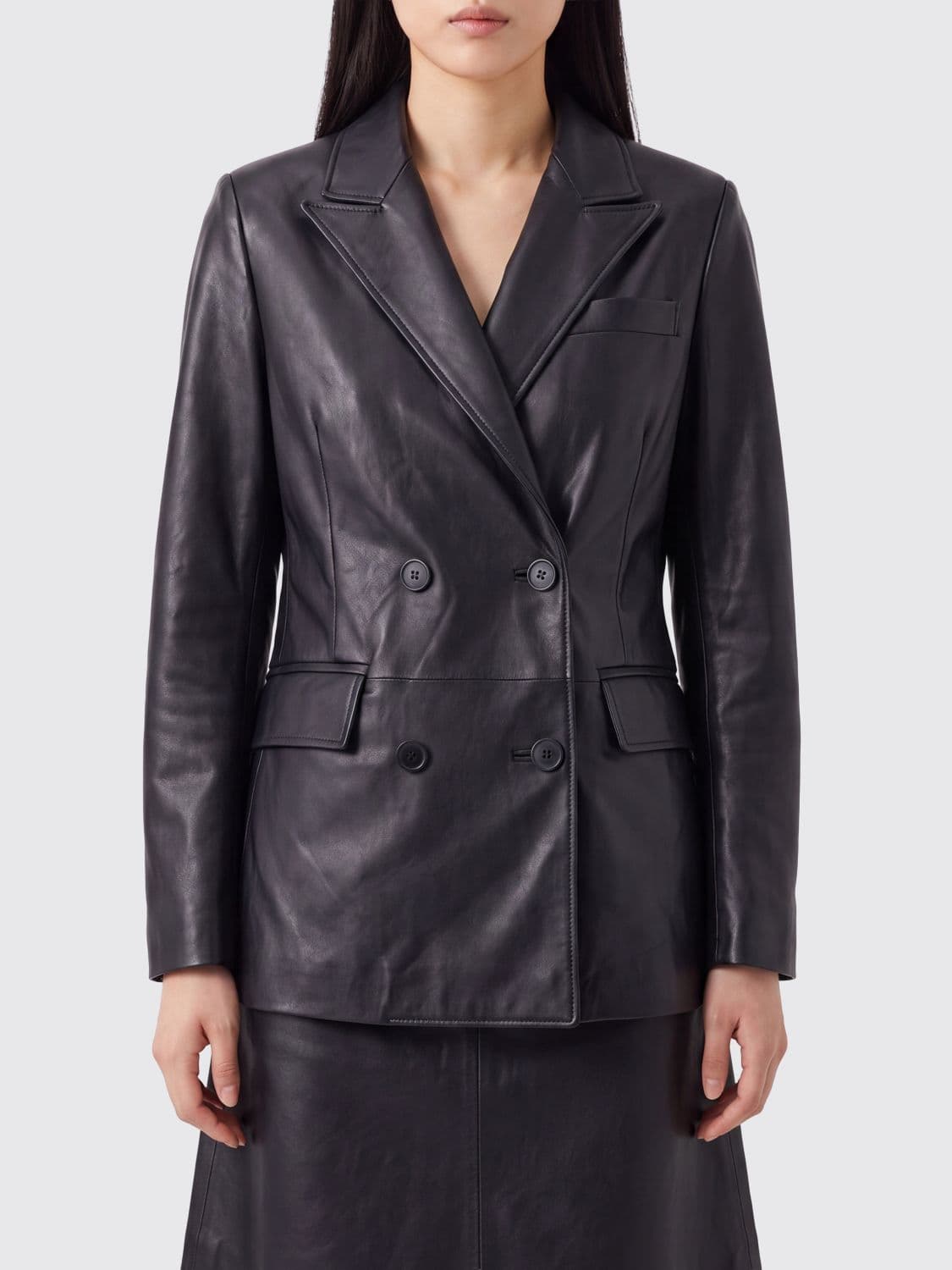 Salvatore Santoro Double-Breasted Ovine Leather Blazer with Classic Lapels · 40