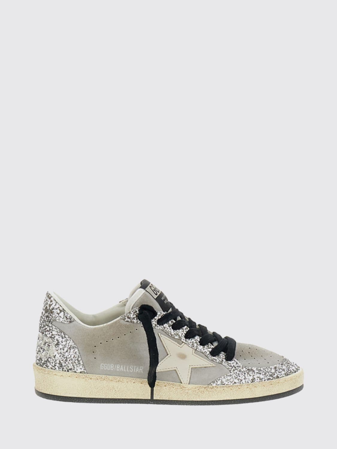 Golden Goose Ball Star Leather and Glitter Fabric Sneakers with Used Effect