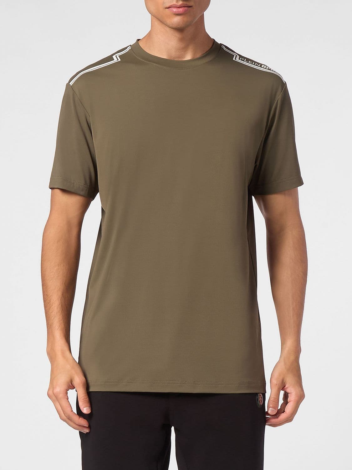 Plein Sport Slim Fit Cotton T-shirt with Contrast Logo Print