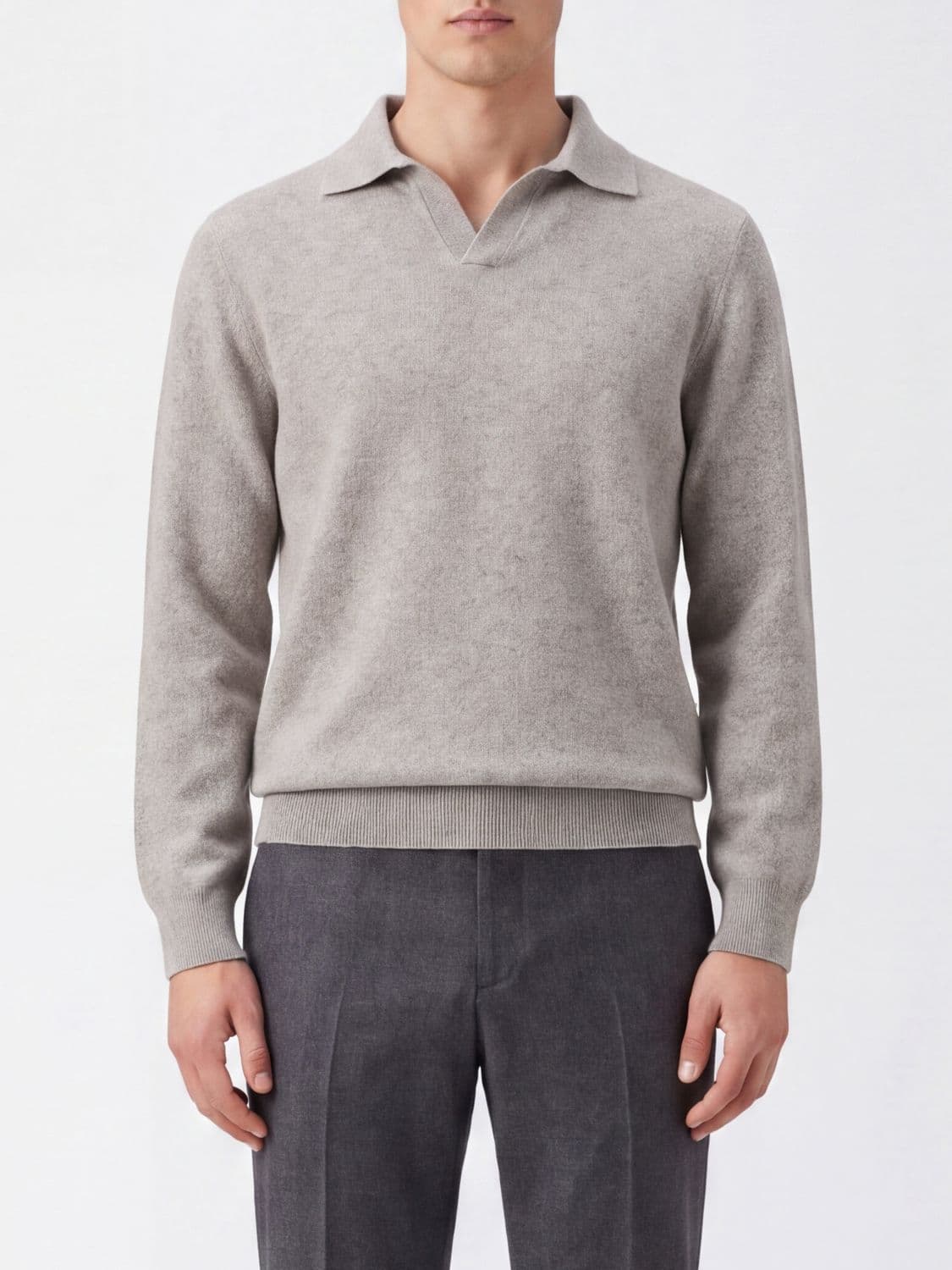 Brunello Cucinelli Long-Sleeved V-Neck Polo in 100% Cashmere