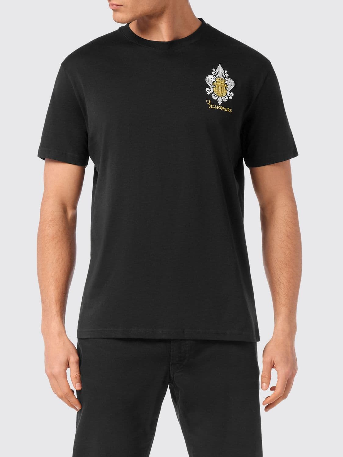 Billionaire Slim Fit Cotton T-Shirt with Contrast Embroidered Shield