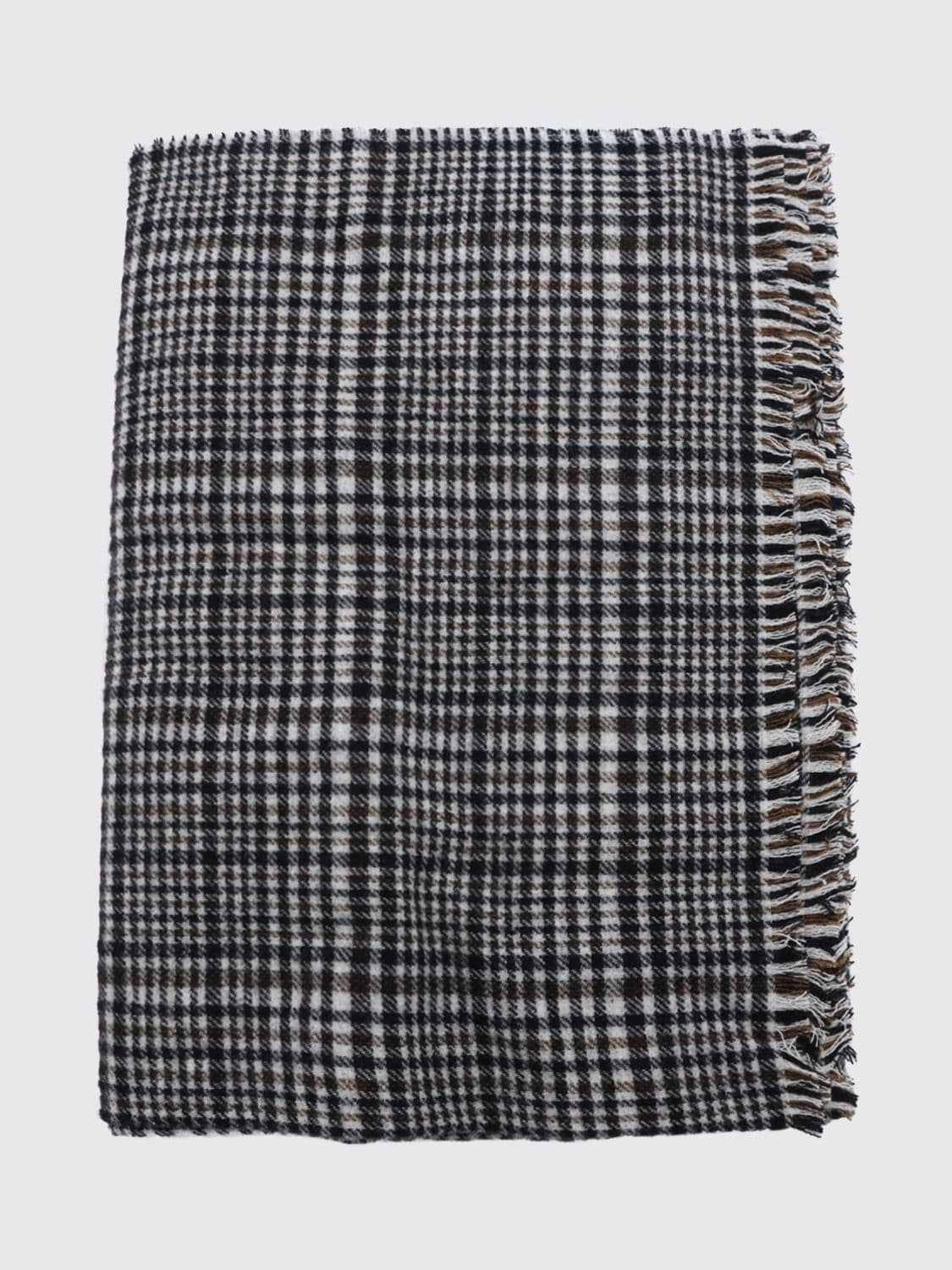 Brunello Cucinelli Rectangular Fringed Scarf in Pure Cashmere with Check Pattern · OS