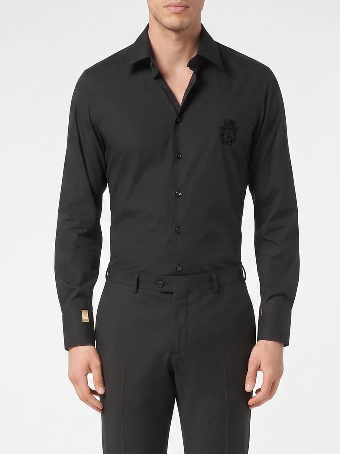 Billionaire Slim Fit Cotton Poplin Shirt with French Collar and Long Sleeves