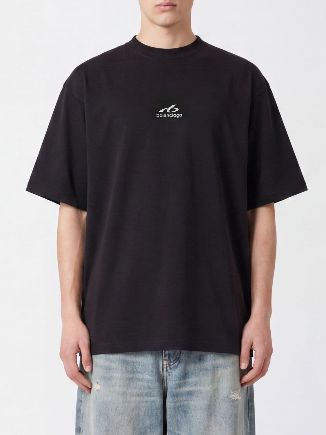 Balenciaga Cotton T-Shirt with Contrasting Monogram Logo Print