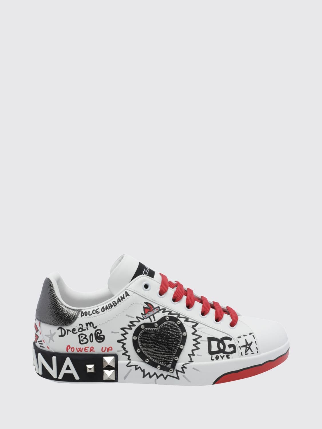 Dolce & Gabbana Portofino Studded Calf Leather Sneakers with Lettering Logo