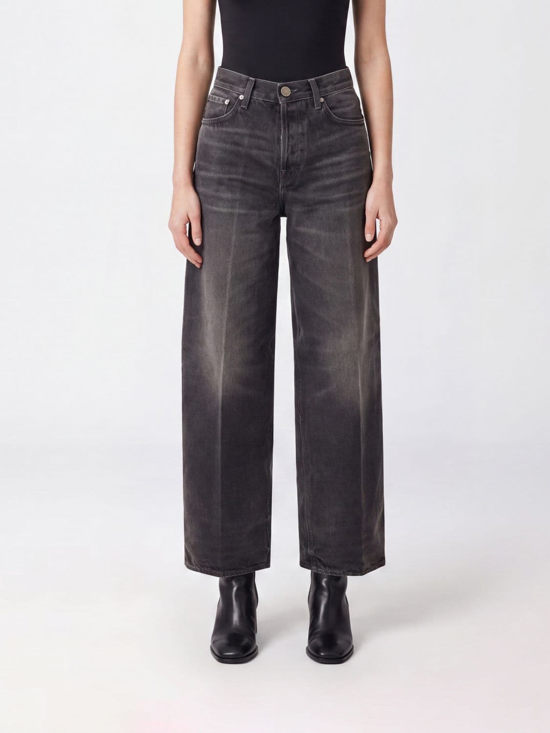 Haikure Bethany Mid-Rise Wide-Leg Jeans in Black Cotton Denim