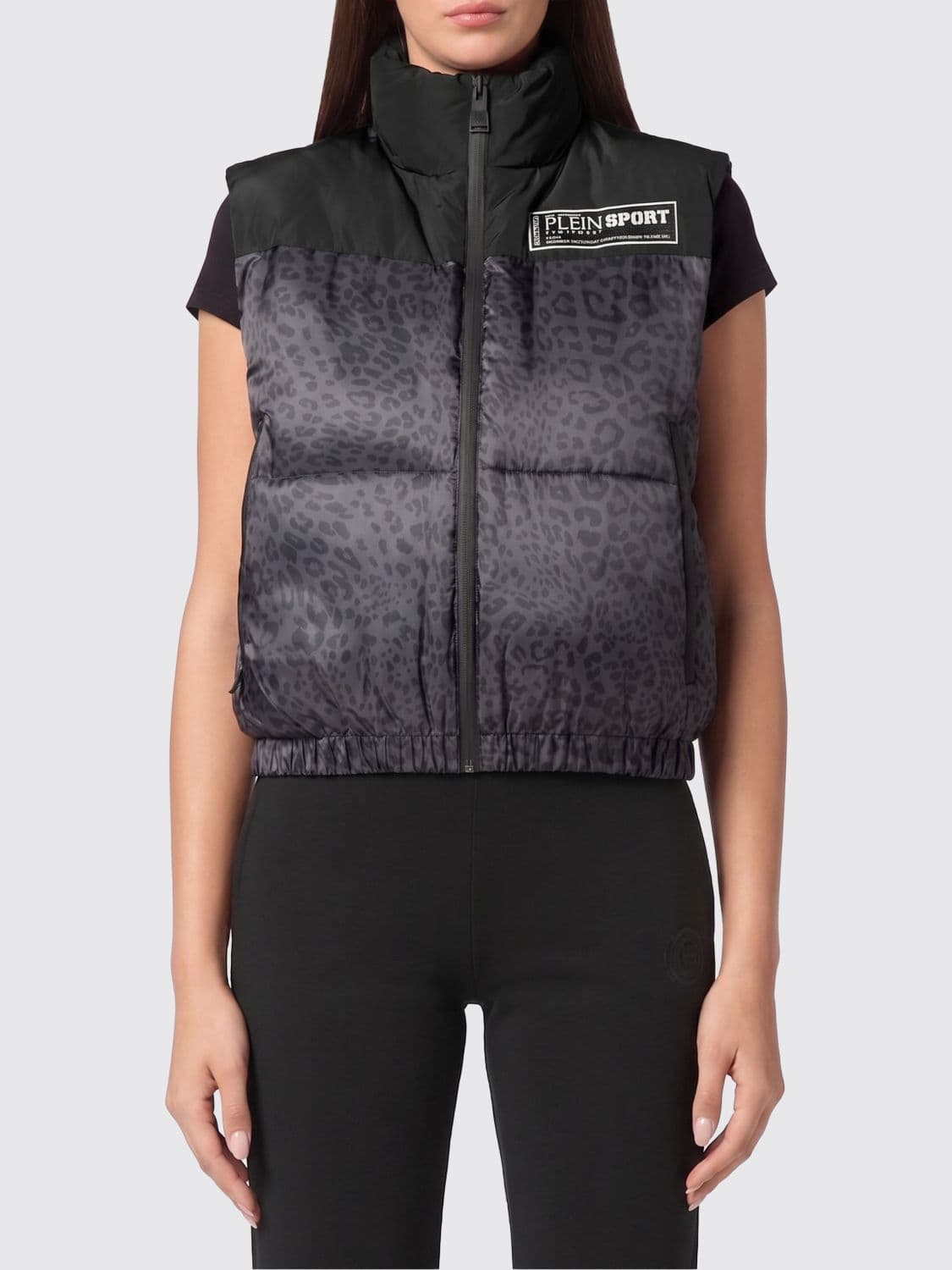 Plein Sport Animal Print Quilted Nylon Gilet with High Neck