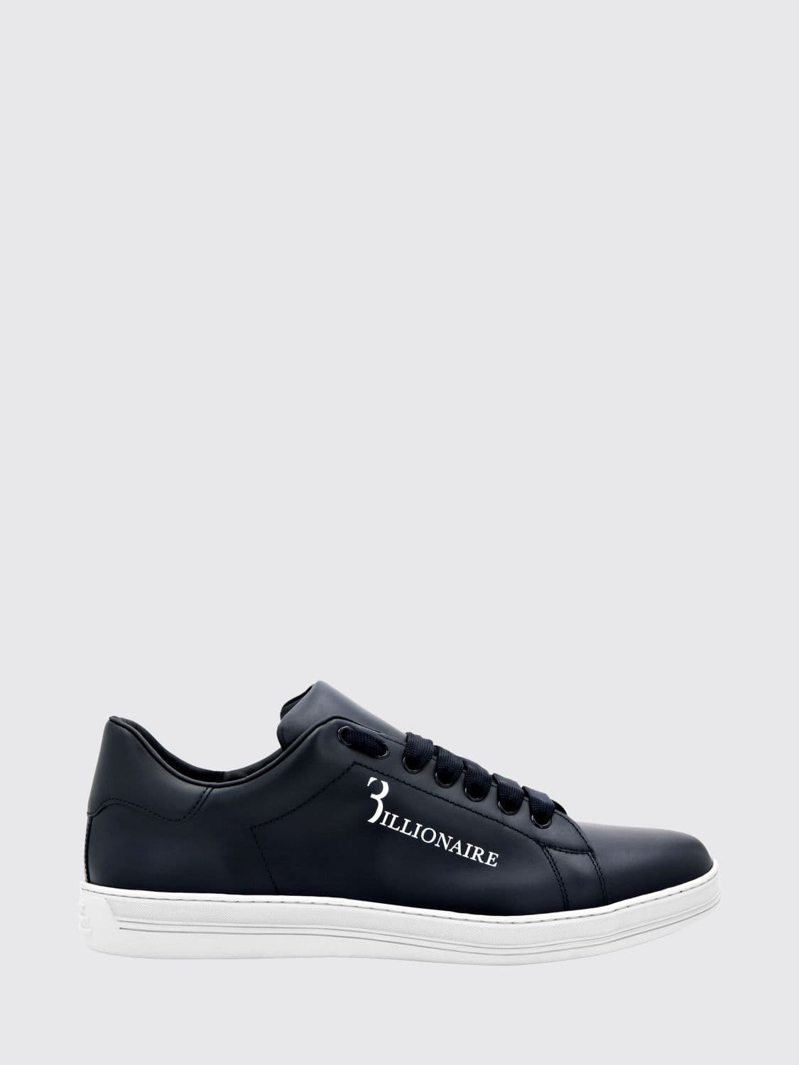 Billionaire Smooth Leather Low-Top Sneakers with Printed Logo and Padded Ankle