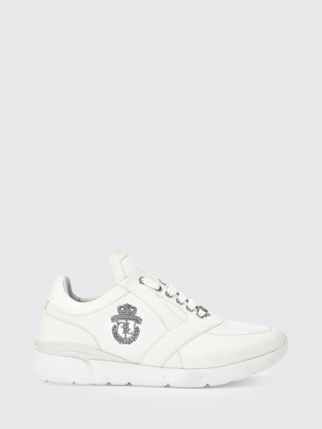 Billionaire Crest Runner Sneakers in Smooth and Grained Leather with Metallic Logo
