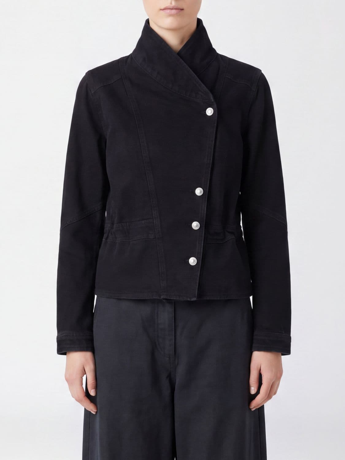 Isabel Marant Etoile Double-Breasted Cropped Jacket in Cotton with High Collar