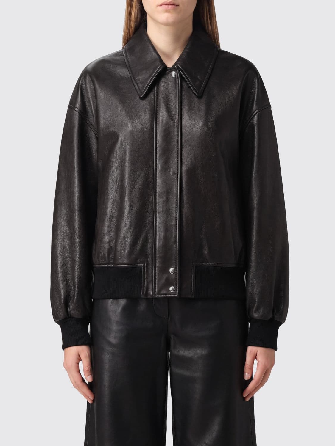 Khaite Shelman Cropped Lamb Nappa Jacket with Dropped Shoulders