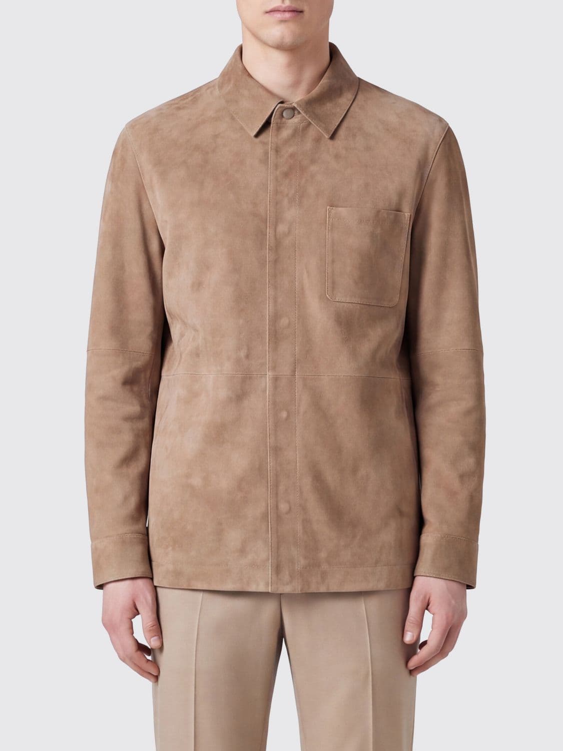 Canali Suede Leather Shirt Jacket with Patch Pockets