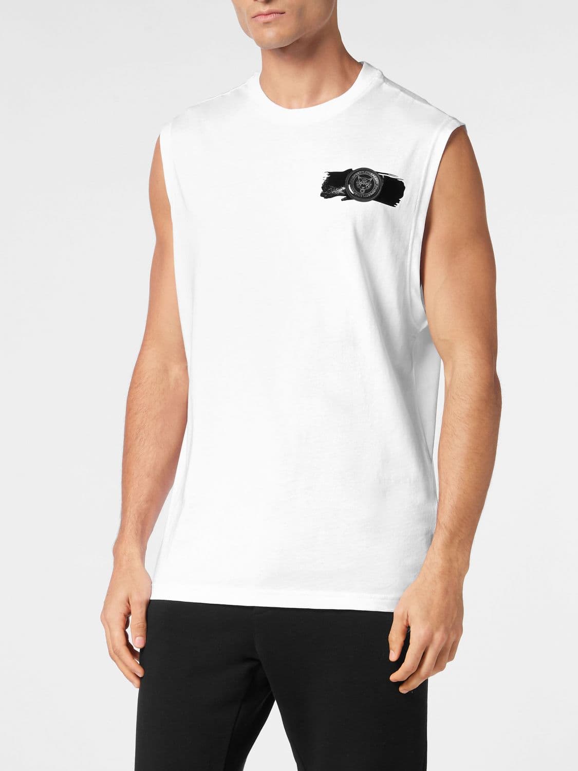 Plein Sport Cotton Tank Top with Contrast Logo and Round Neck