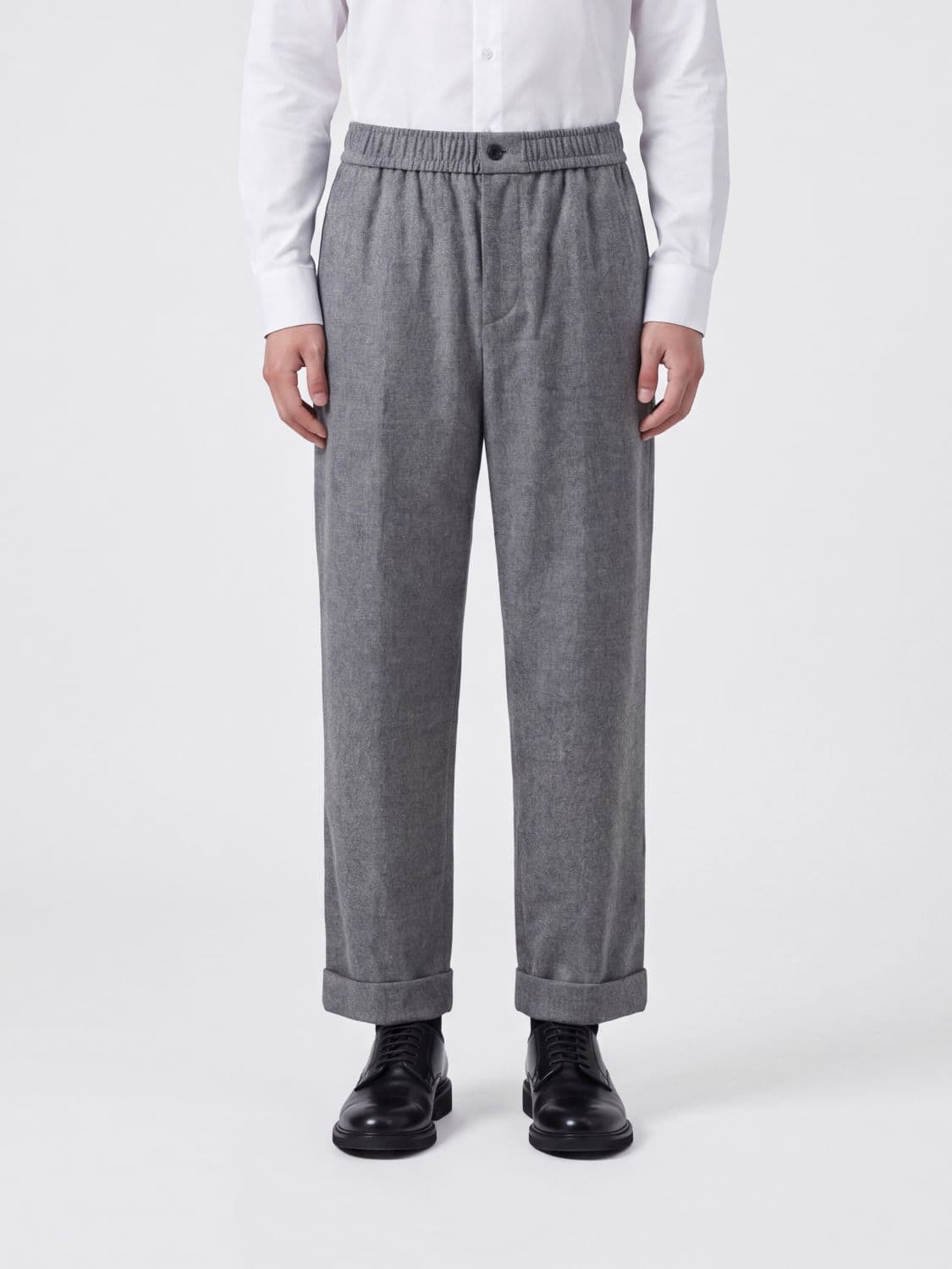 Giorgio Armani Slim Fit Virgin Wool and Cashmere Trousers with Elastic Waist