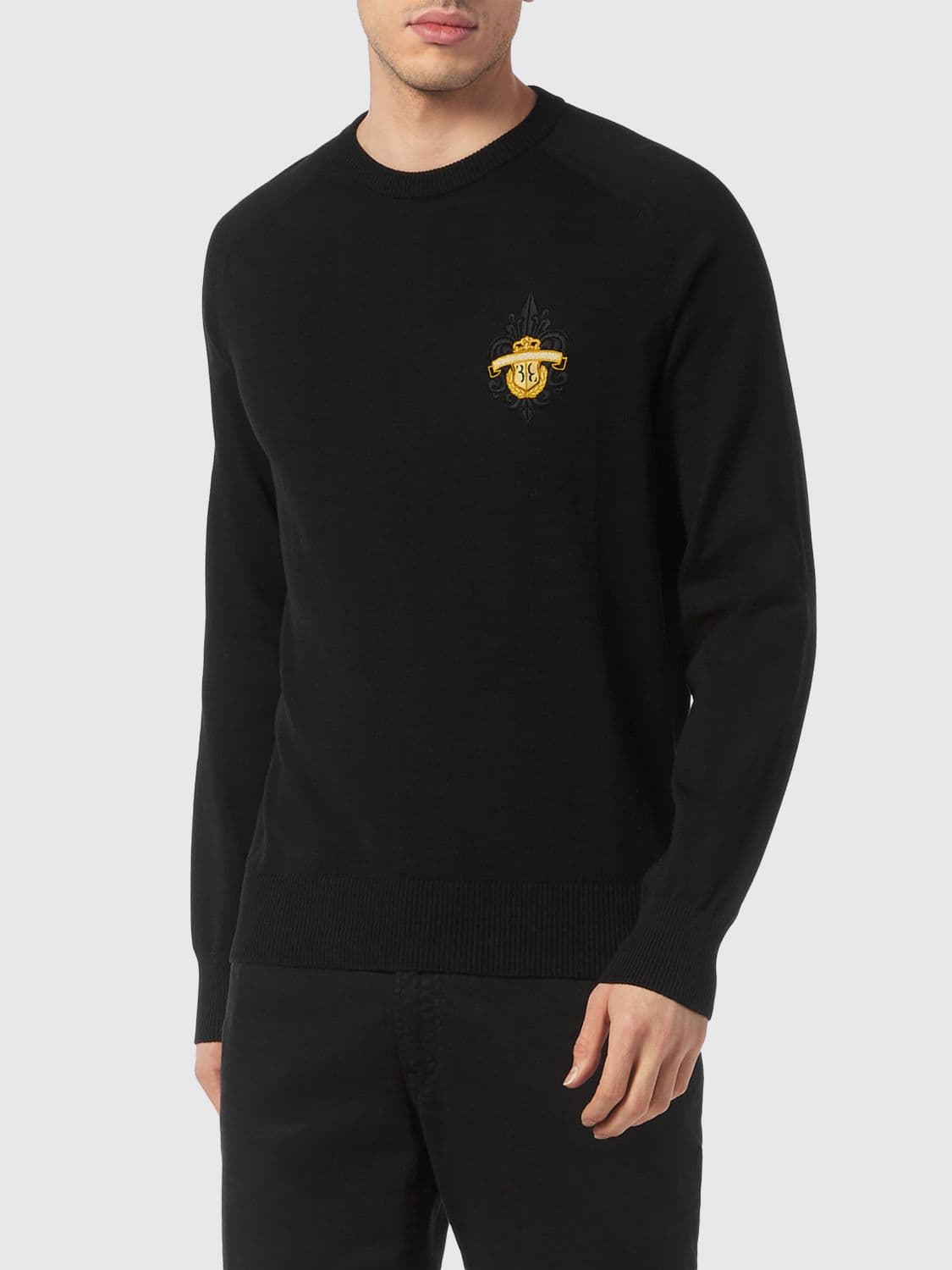 Billionaire Crewneck Cotton Jumper with Contrasting Logo on the Chest