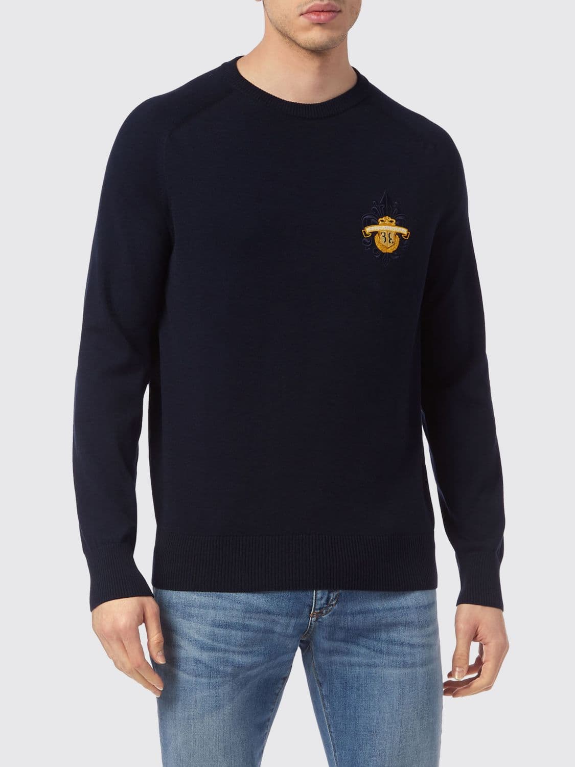 Billionaire Crewneck Cotton Jumper with Contrasting Logo on the Chest