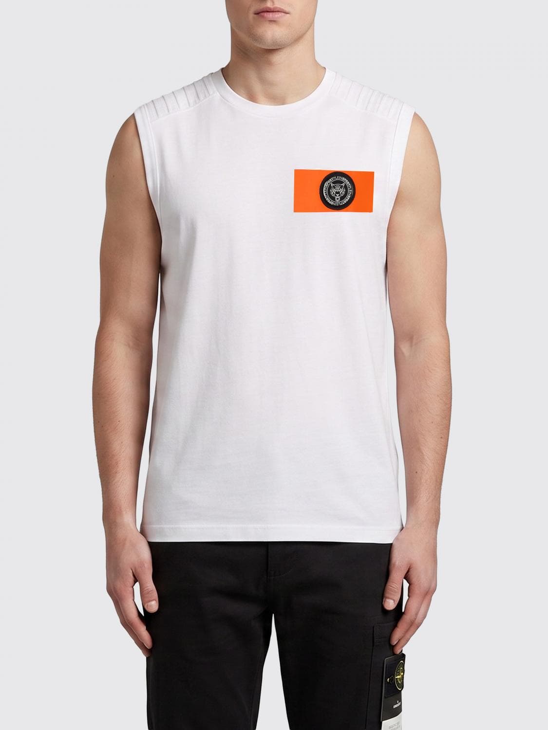 Plein Sport Slim Fit Cotton Tank Top with Contrast Trim and Logo
