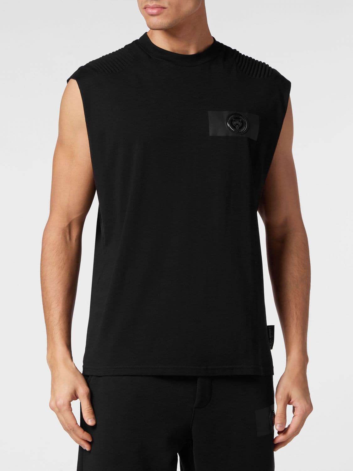 Plein Sport Slim Fit Cotton Tank Top with Contrast Trim and Logo