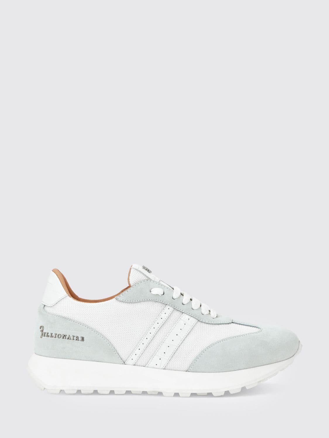 Billionaire Two-Tone Suede and Mesh Low-Top Trainers with Metallic Logo