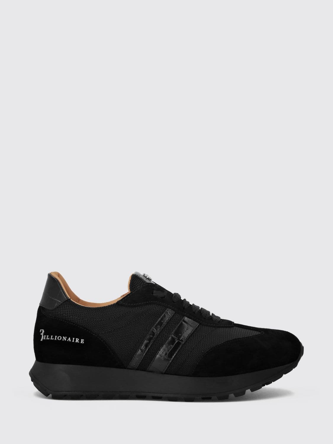 Billionaire Two-Tone Suede and Mesh Low-Top Trainers with Metallic Logo