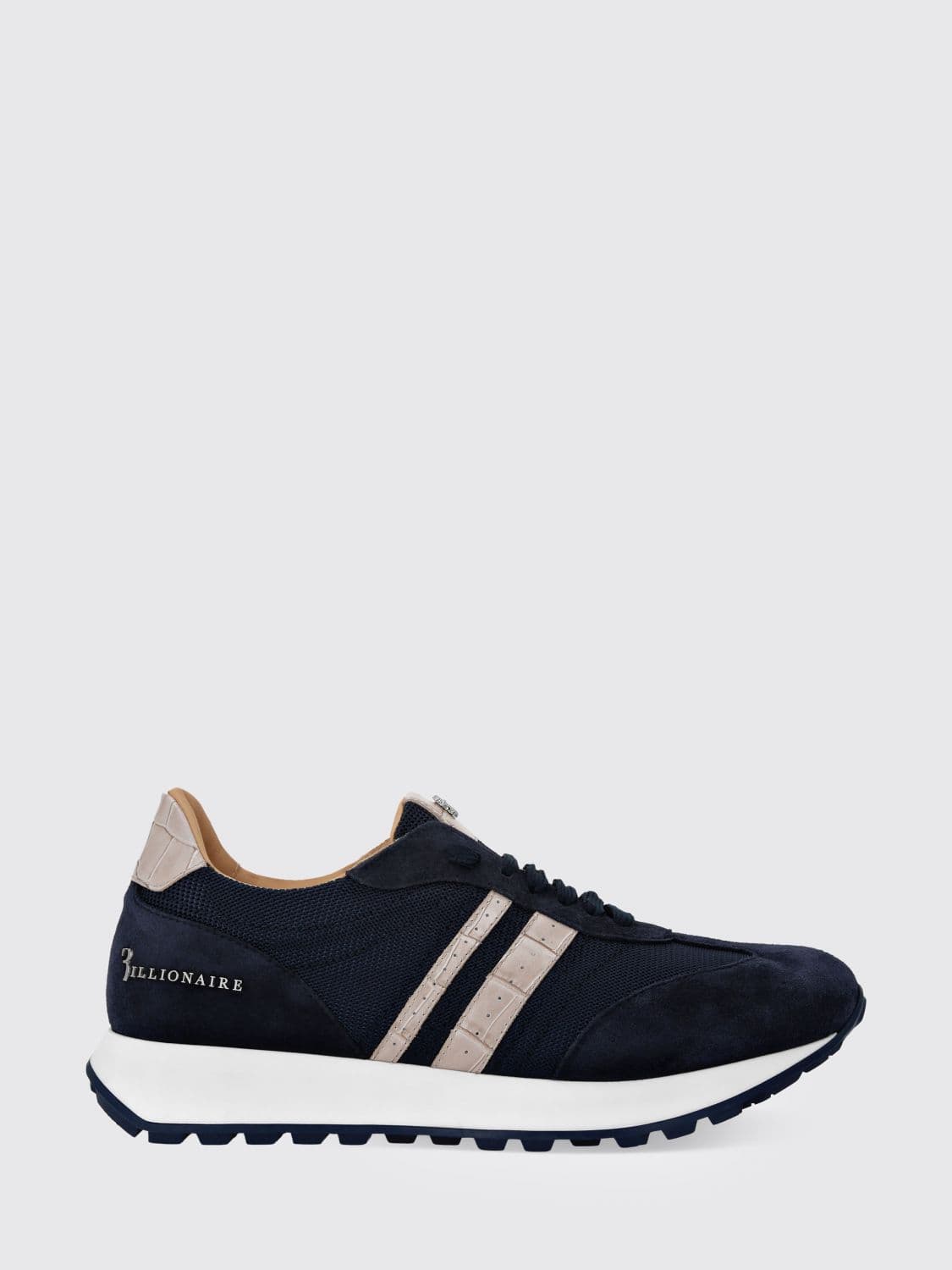 Billionaire Two-Tone Suede and Mesh Low-Top Trainers with Metallic Logo