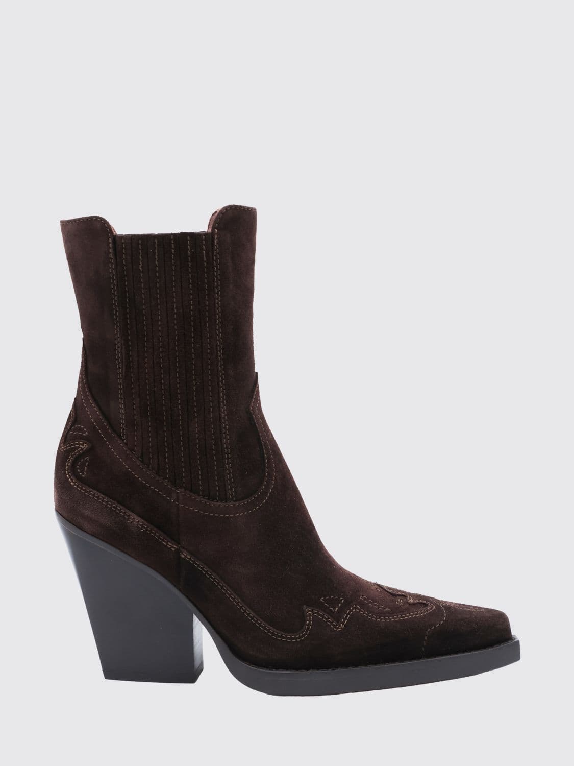 Paris Texas Dallas Suede Western Ankle Boots with High Flared Heel