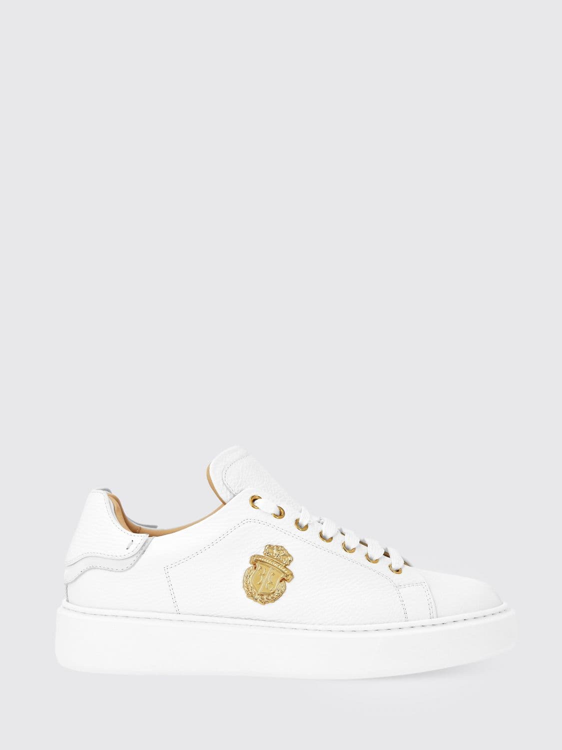 Billionaire Grained Leather Low-Top Trainers with Applied Logo and Rubber Sole