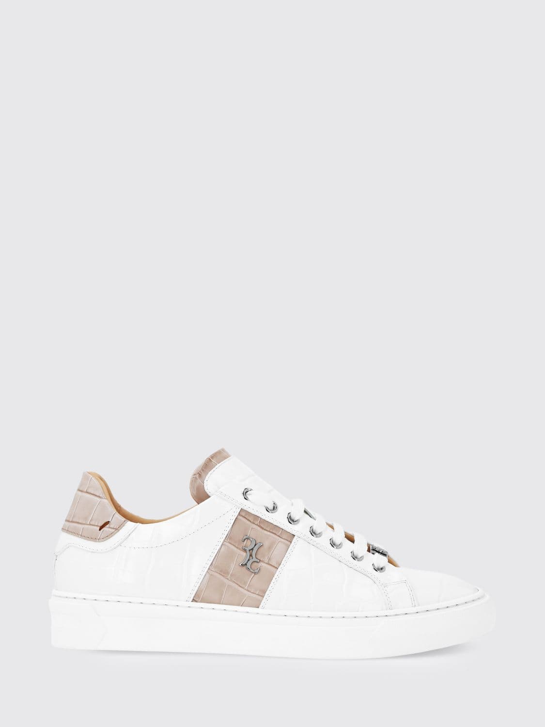 Billionaire Croc-Effect Leather Low-Top Trainers with Metallic Logo