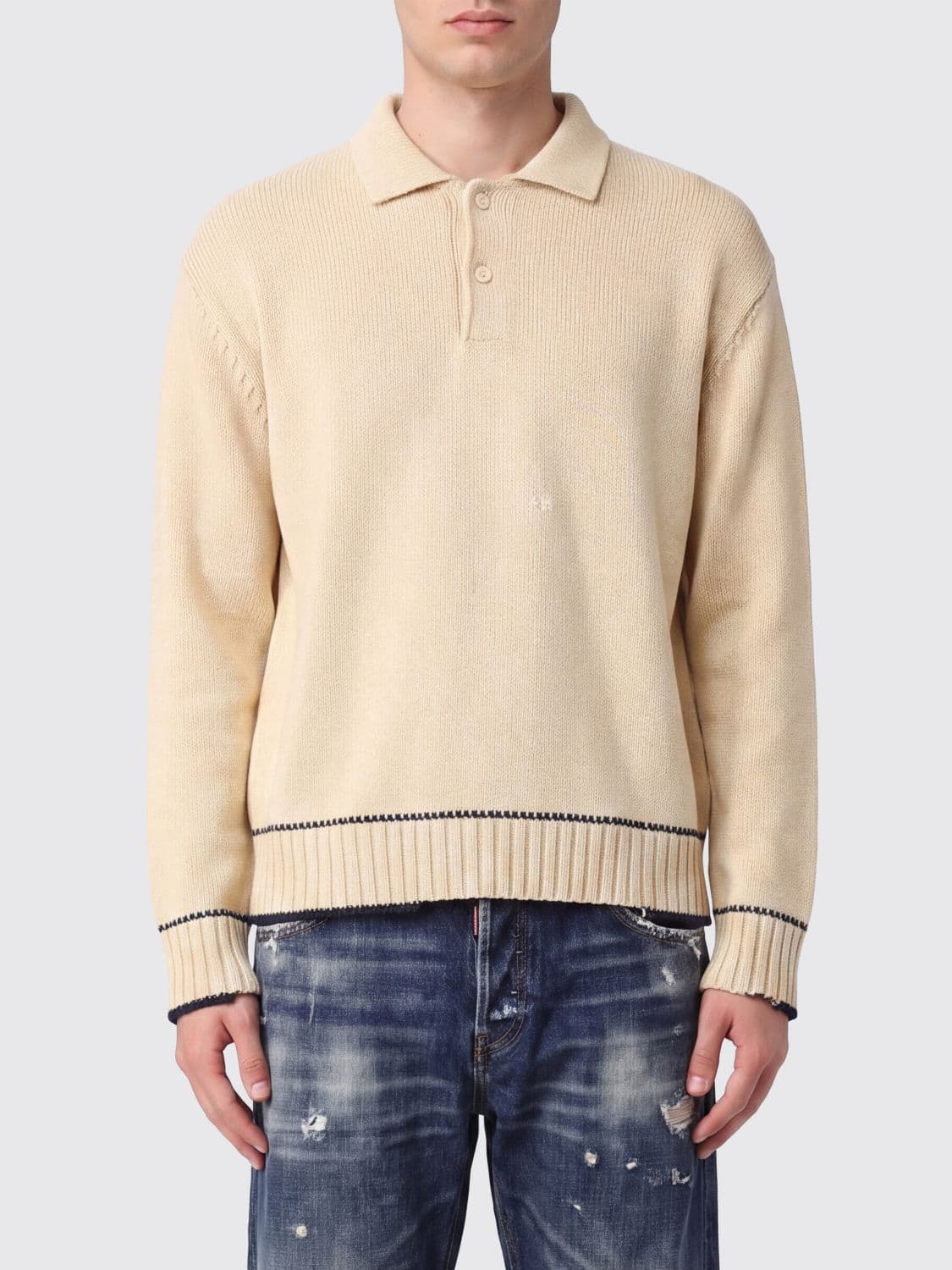 Golden Goose Cotton Knit Polo Shirt with Contrasting Logo Print on the Back