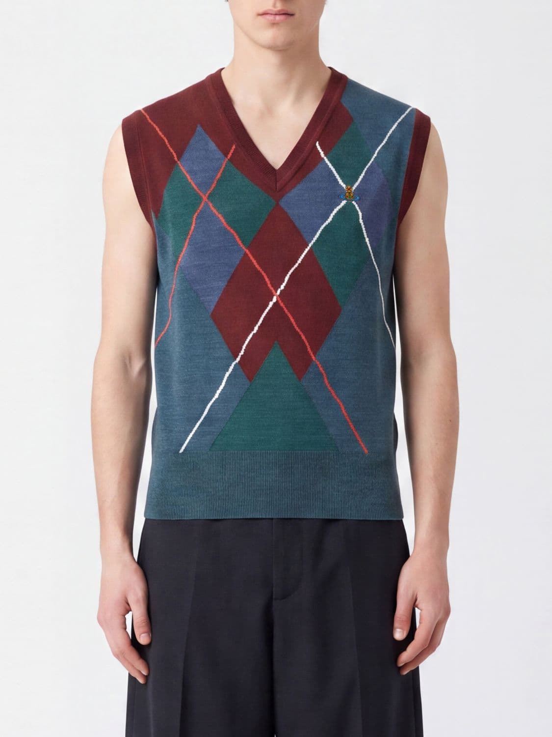 Vivienne Westwood Argyle Wool-Blend Knitted Vest with Embroidered Orb Logo