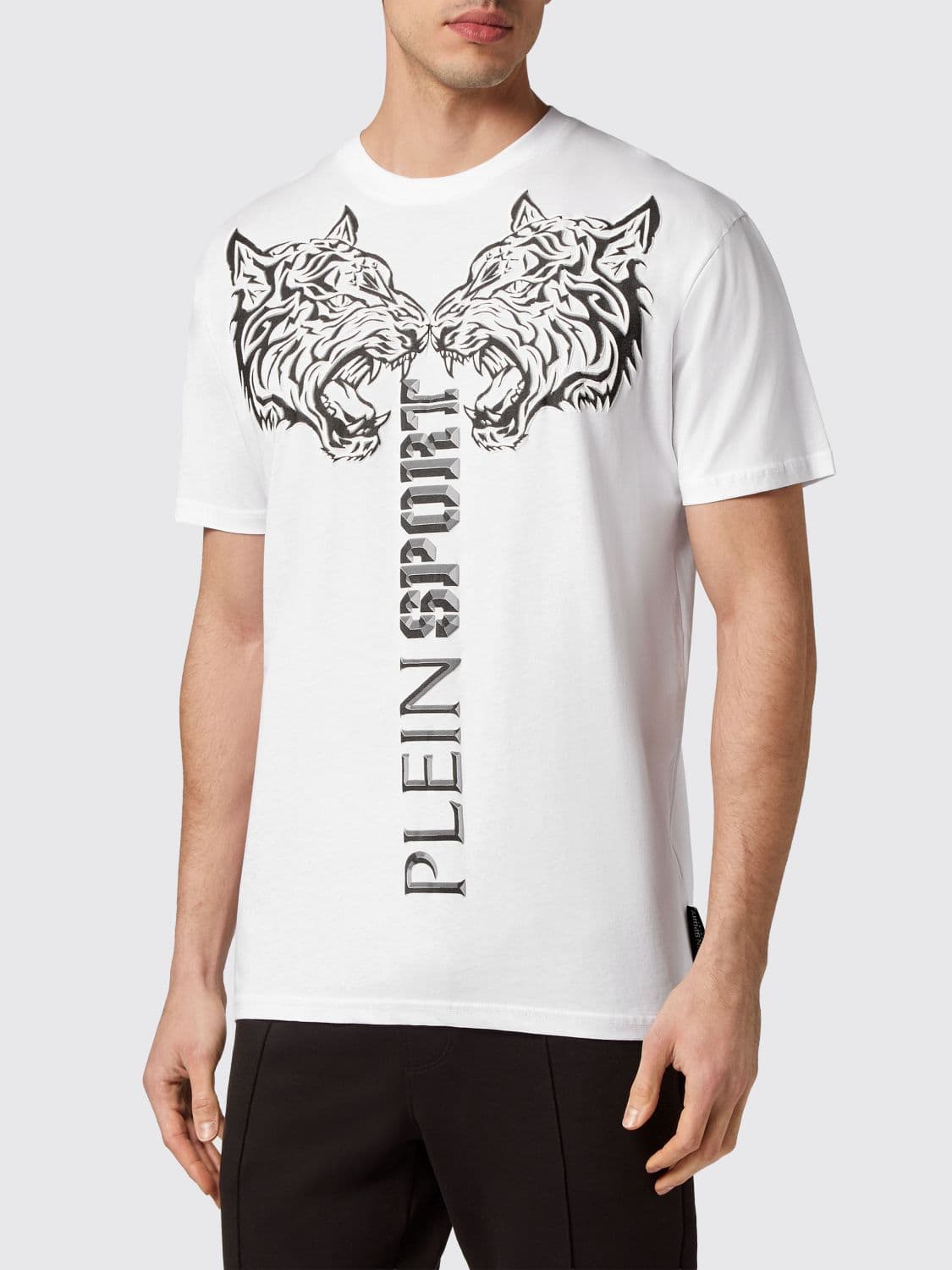 Plein Sport Cotton T-Shirt with Graphic Print and Contrast Logo